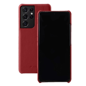 Кожаный чехол накладка Melkco для Samsung Galaxy S21 Ultra - Snap Cover, красный